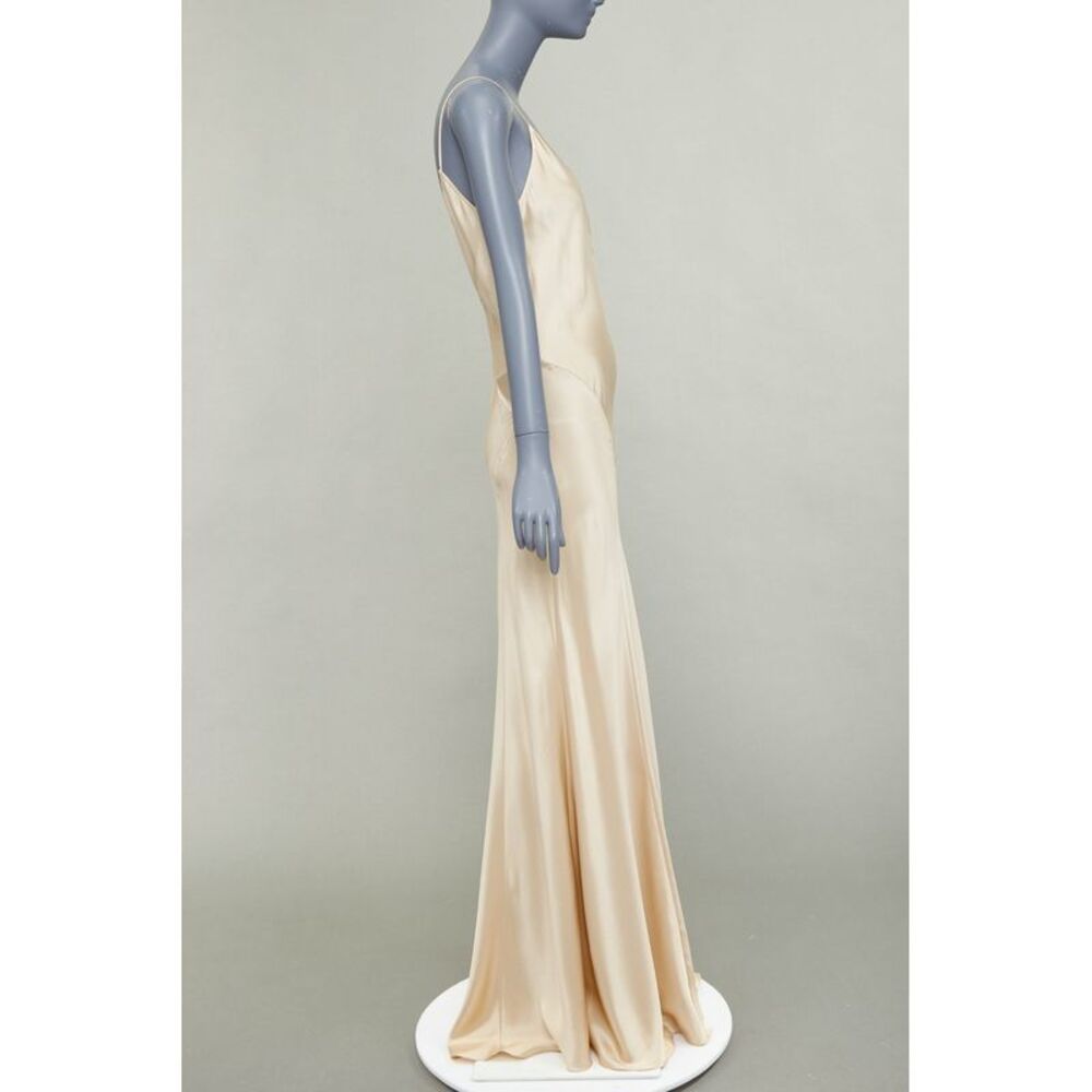 SAINT LAURENT 2024 rose champagne satin plunge contour panel slip gown FR36 S - Picture 4 of 10